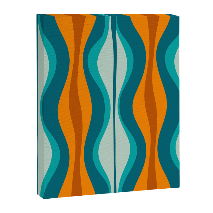 Hourglass Mid Century Modern Abstract Pattern in Turquoise, Aqua, Orange, and Rust Canvas Print Gallery Image 1