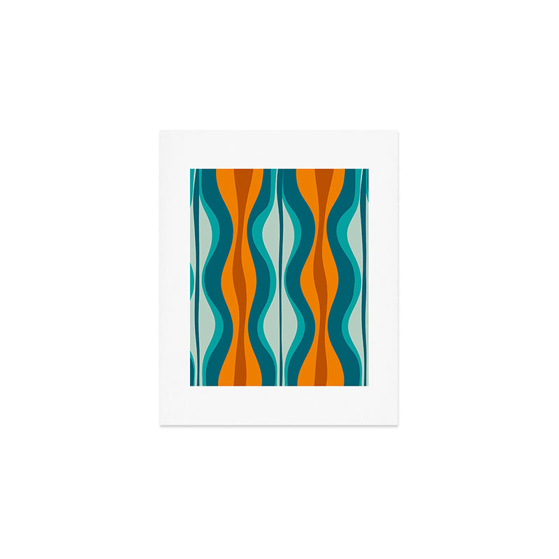 Hourglass Mid Century Modern Abstract Pattern in Turquoise, Aqua, Orange, and Rust Art Print Gallery Image 1