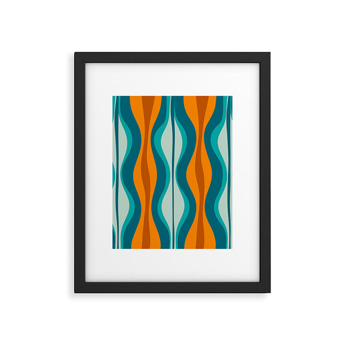 Hourglass Mid Century Modern Abstract Pattern in Turquoise, Aqua, Orange, and Rust Framed Art Print Gallery Image 1