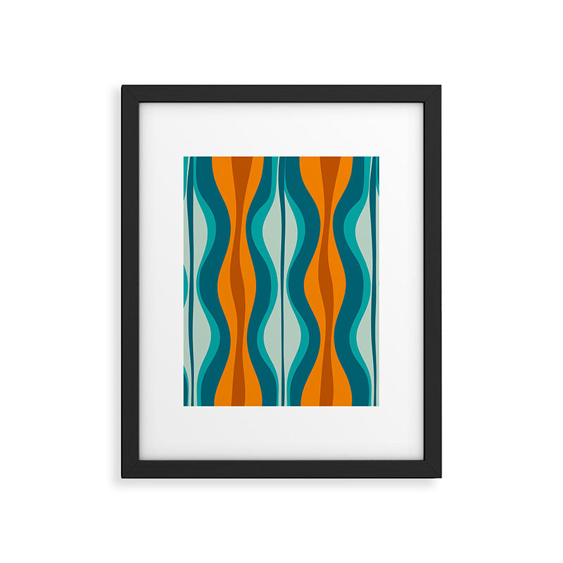Hourglass Mid Century Modern Abstract Pattern in Turquoise, Aqua, Orange, and Rust Framed Art Print Gallery Image 5