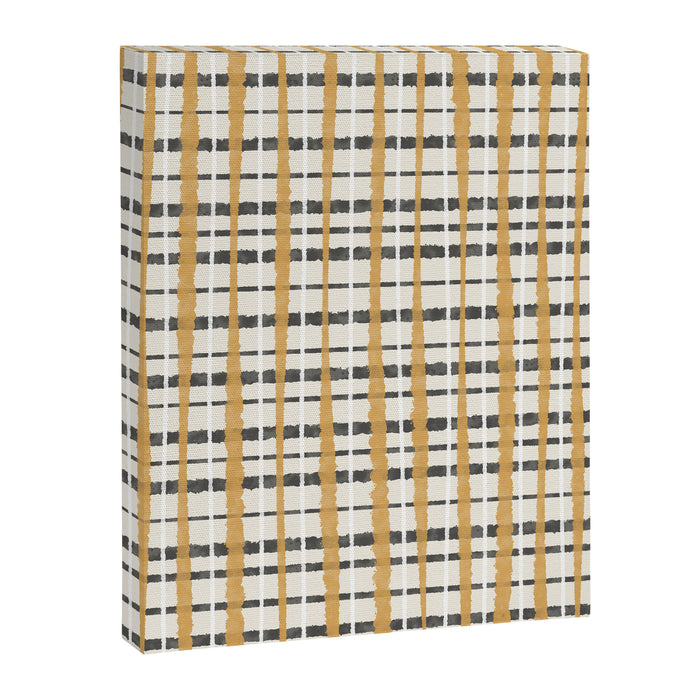 Hygge Plaid Painted Stripe Pattern Ochre Charcoal Cream Canvas Print Gallery Image 1
