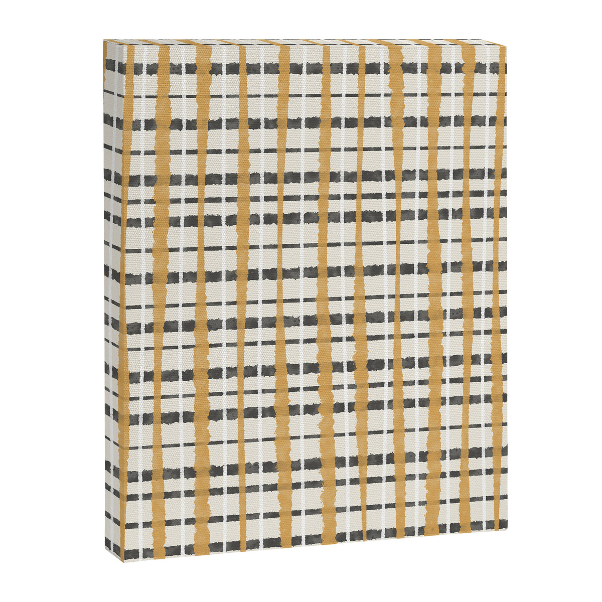 Hygge Plaid Painted Stripe Pattern Ochre Charcoal Cream Canvas Print Gallery Image 8