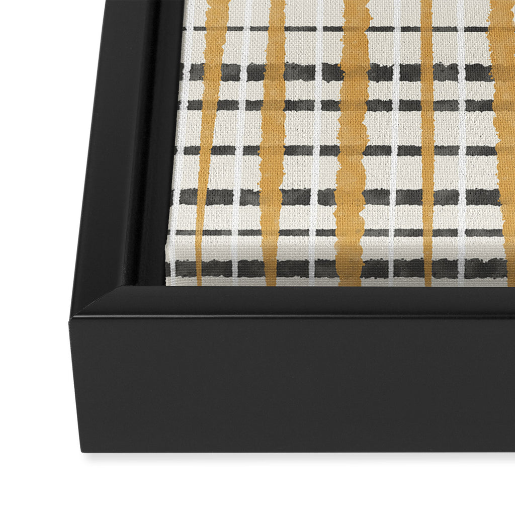 Hygge Plaid Painted Stripe Pattern Ochre Charcoal Cream Framed Canvas Print Gallery Image 3