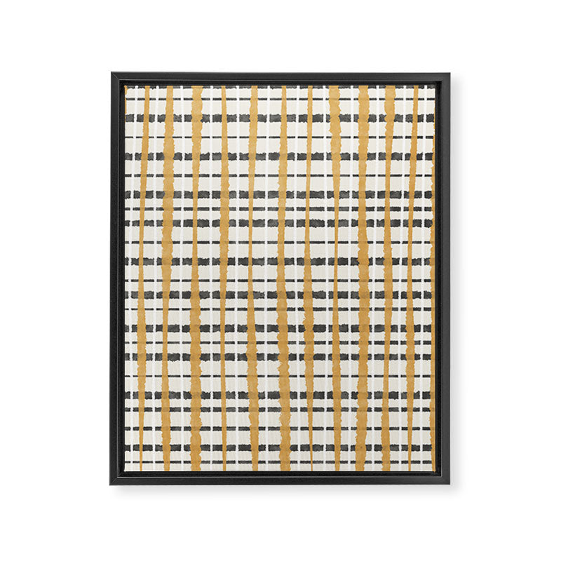 Hygge Plaid Painted Stripe Pattern Ochre Charcoal Cream Framed Canvas Print Gallery Image 8