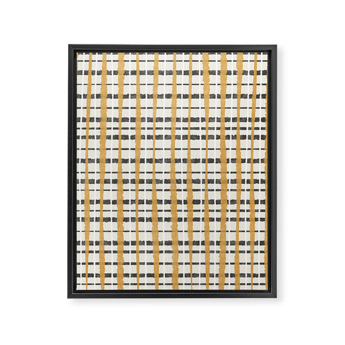 Hygge Plaid Painted Stripe Pattern Ochre Charcoal Cream Framed Canvas Print Gallery Image 1