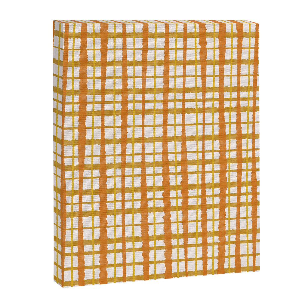 Hygge Retro Stripe Painted Plaid Pattern Orange Mustard Cream Canvas Print Gallery Image 8