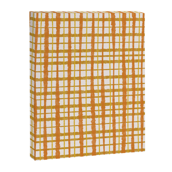 Hygge Retro Stripe Painted Plaid Pattern Orange Mustard Cream Canvas Print Gallery Image 1
