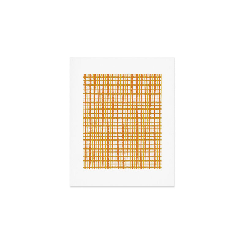 Hygge Retro Stripe Painted Plaid Pattern Orange Mustard Cream Art Print Gallery Image 1