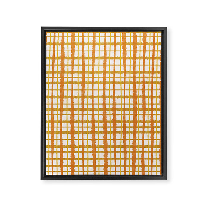 Hygge Retro Stripe Painted Plaid Pattern Orange Mustard Cream Framed Canvas Print Gallery Image 1