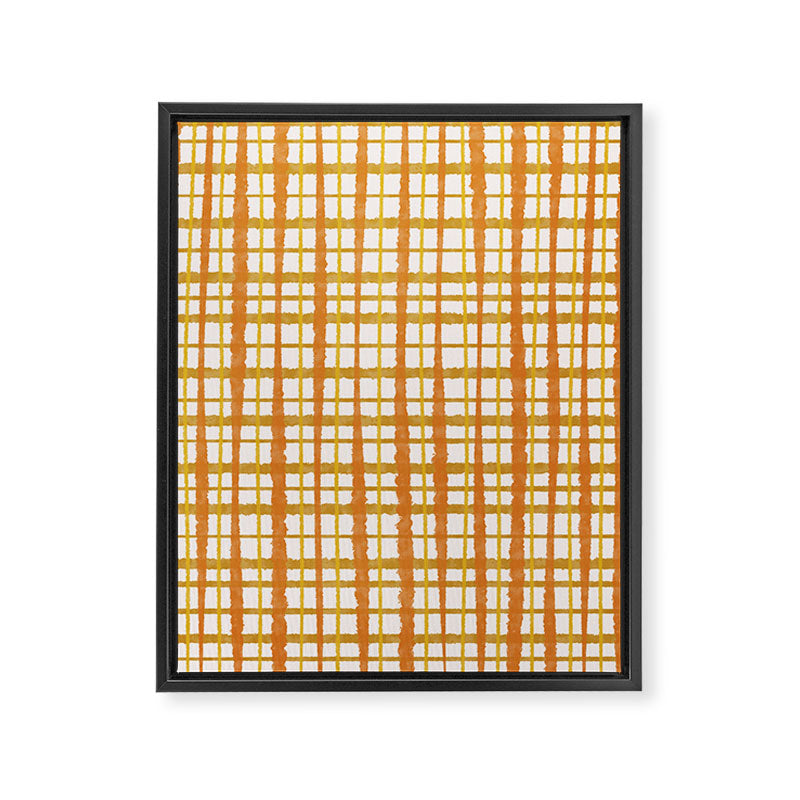 Hygge Retro Stripe Painted Plaid Pattern Orange Mustard Cream Framed Canvas Print Gallery Image 8