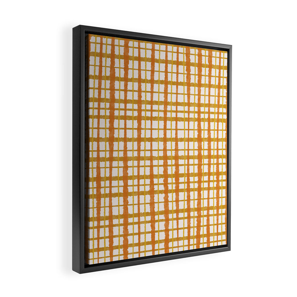 Hygge Retro Stripe Painted Plaid Pattern Orange Mustard Cream Framed Canvas Print Gallery Image 2