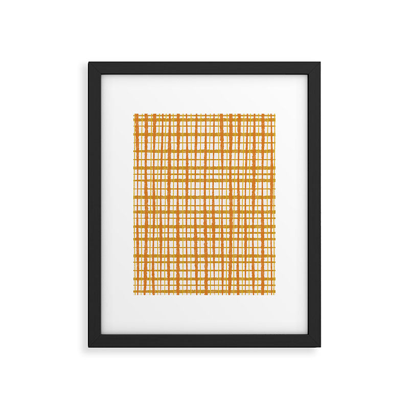 Hygge Retro Stripe Painted Plaid Pattern Orange Mustard Cream Framed Art Print Gallery Image 4