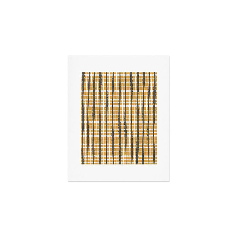 Hygge Striped Plaid Charcoal Mustard Gold Pattern  Art Print Gallery Image 1