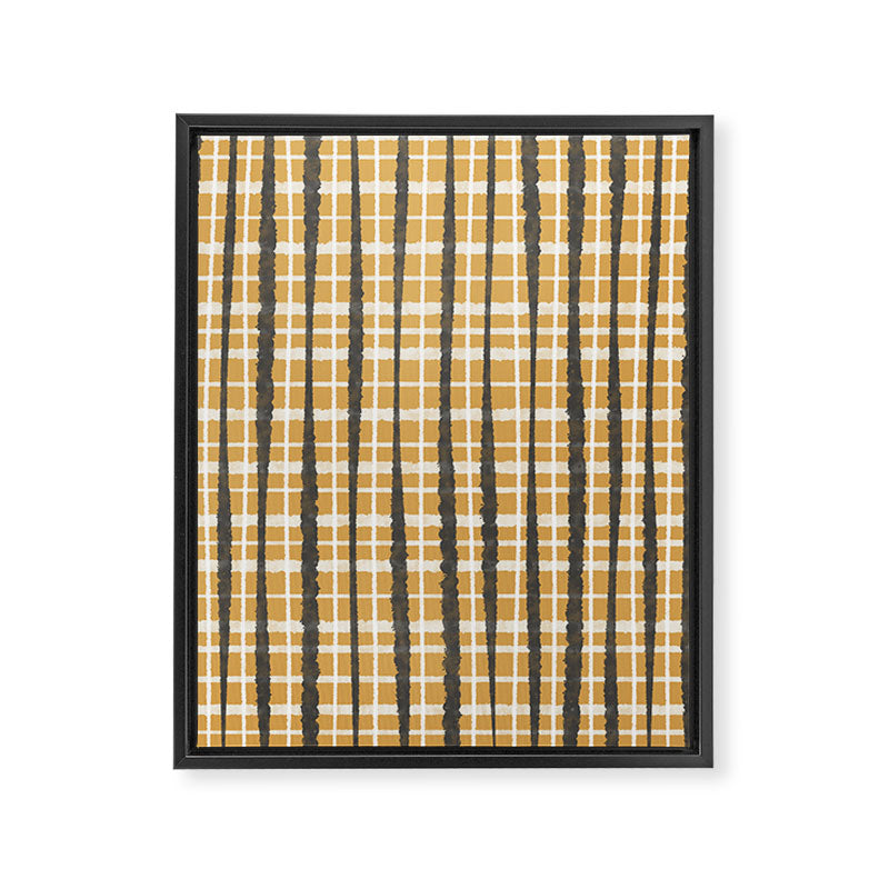 Hygge Striped Plaid Charcoal Mustard Gold Pattern  Framed Canvas Print Gallery Image 8