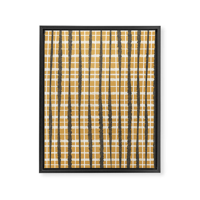 Hygge Striped Plaid Charcoal Mustard Gold Pattern  Framed Canvas Print Gallery Image 1