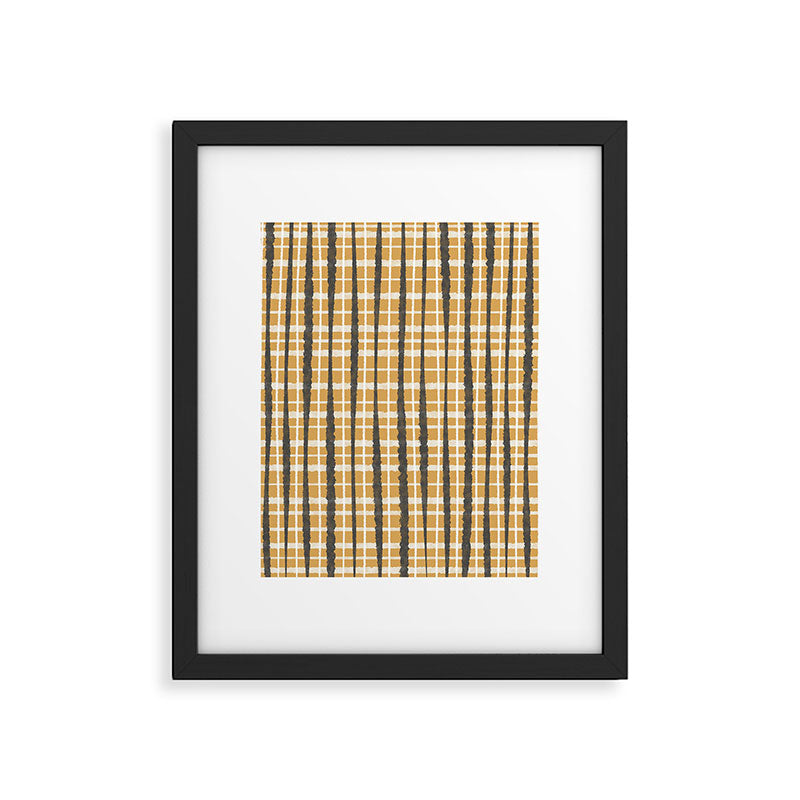Hygge Striped Plaid Charcoal Mustard Gold Pattern  Framed Art Print Gallery Image 6