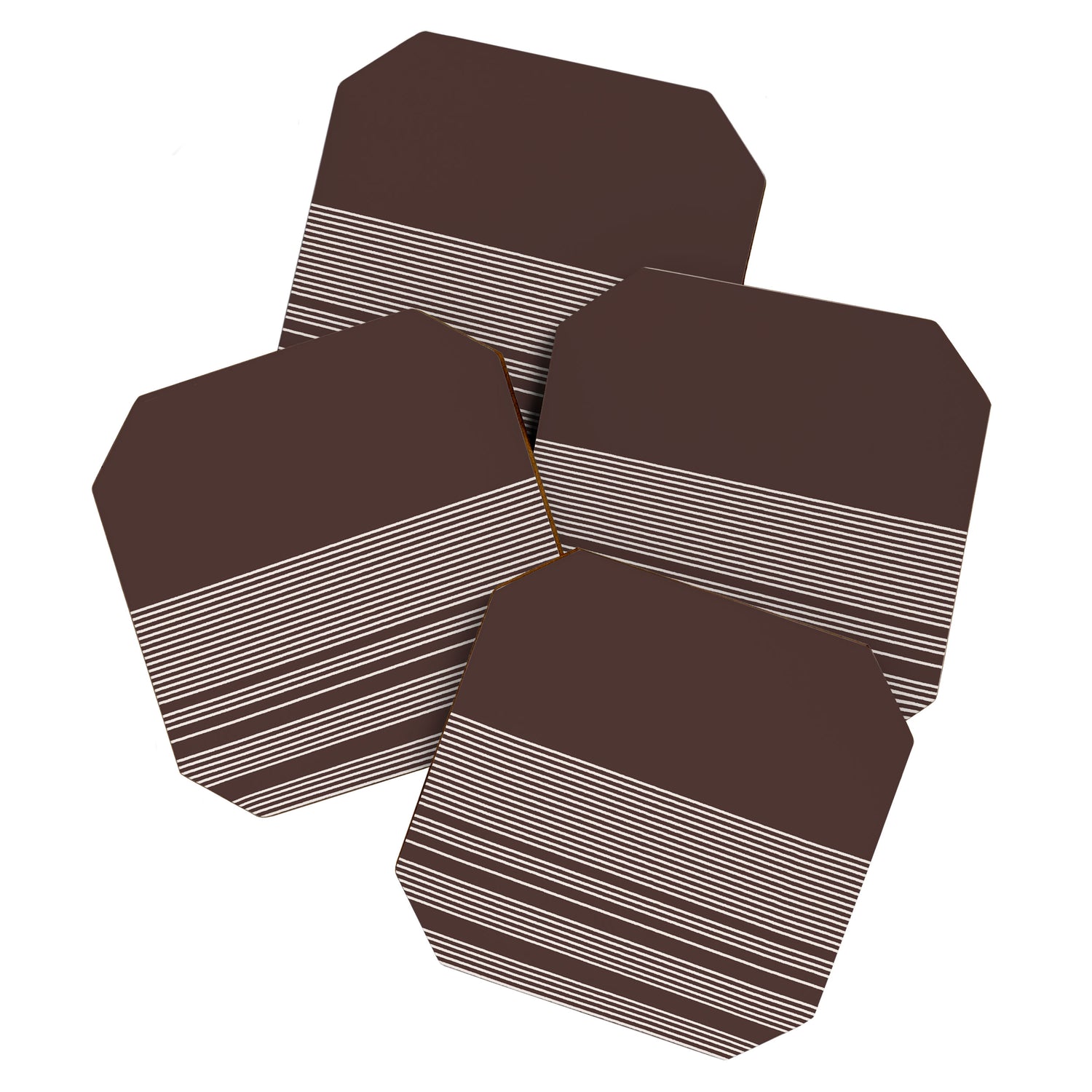 Ink Stripes Organic Minimalist Pattern Brown and Cream Coaster Gallery Image 1