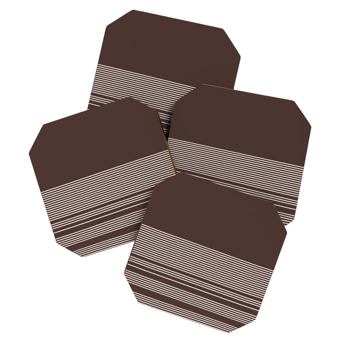Ink Stripes Organic Minimalist Pattern Brown and Cream Coaster Gallery Image 1