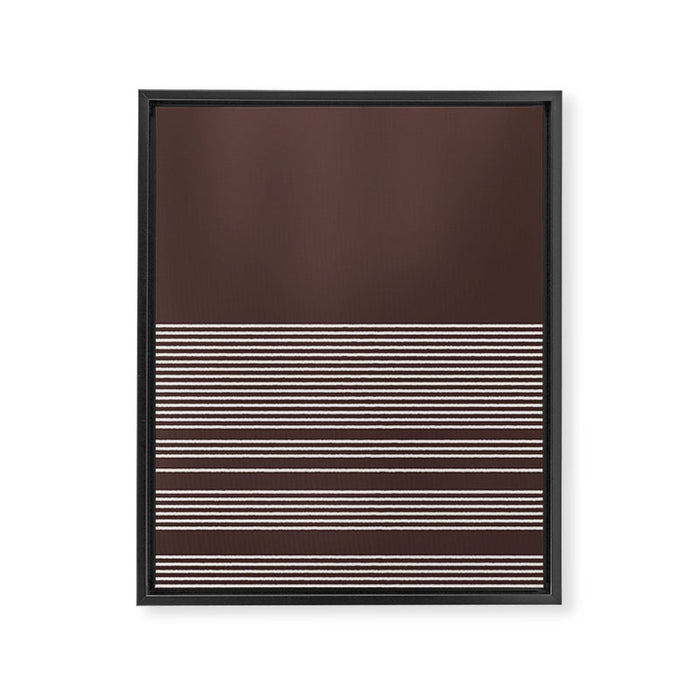 Ink Stripes Organic Minimalist Pattern Brown and Cream Framed Canvas Print Gallery Image 1