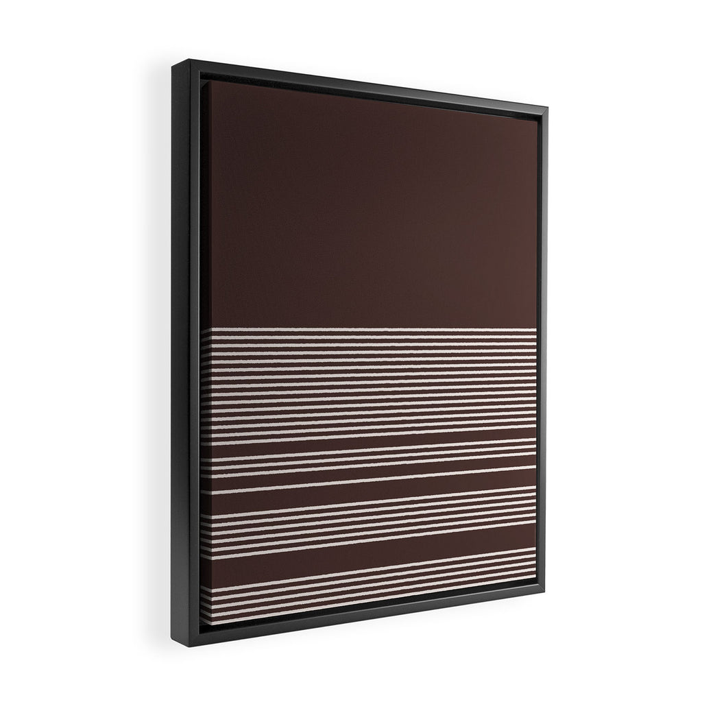 Ink Stripes Organic Minimalist Pattern Brown and Cream Framed Canvas Print Gallery Image 2