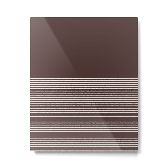 Ink Stripes Organic Minimalist Pattern Brown and Cream Metal Print Gallery Image 1