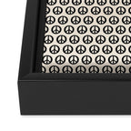 Inky Peace Dots Minimalist Pattern 3 in Black and Almond Cream Framed Canvas Print Gallery Image 3