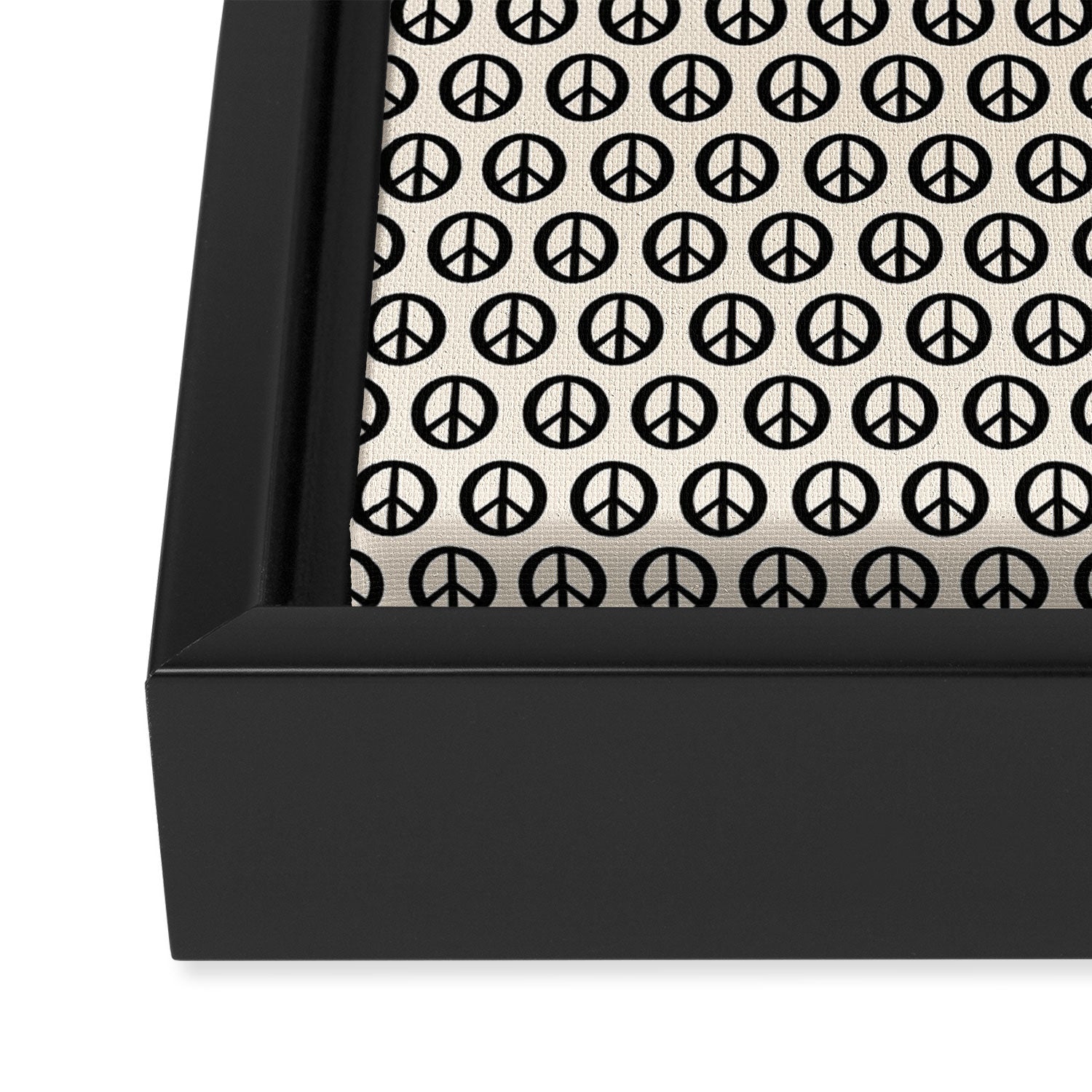 Inky Peace Dots Minimalist Pattern 3 in Black and Almond Cream Framed Canvas Print Gallery Image 3