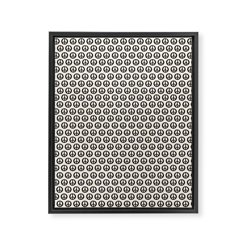 Inky Peace Dots Minimalist Pattern 3 in Black and Almond Cream Framed Canvas Print Gallery Image 6