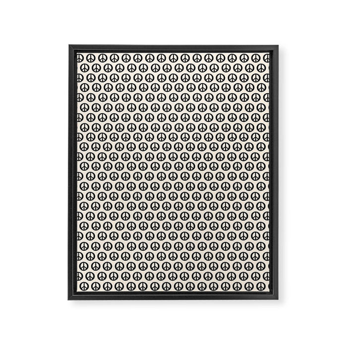 Inky Peace Dots Minimalist Pattern 3 in Black and Almond Cream Framed Canvas Print Gallery Image 1