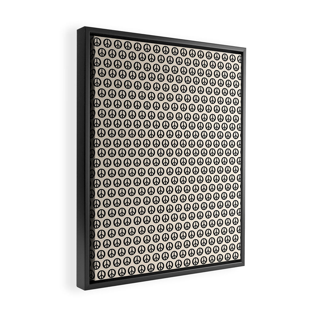 Inky Peace Dots Minimalist Pattern 3 in Black and Almond Cream Framed Canvas Print Gallery Image 2