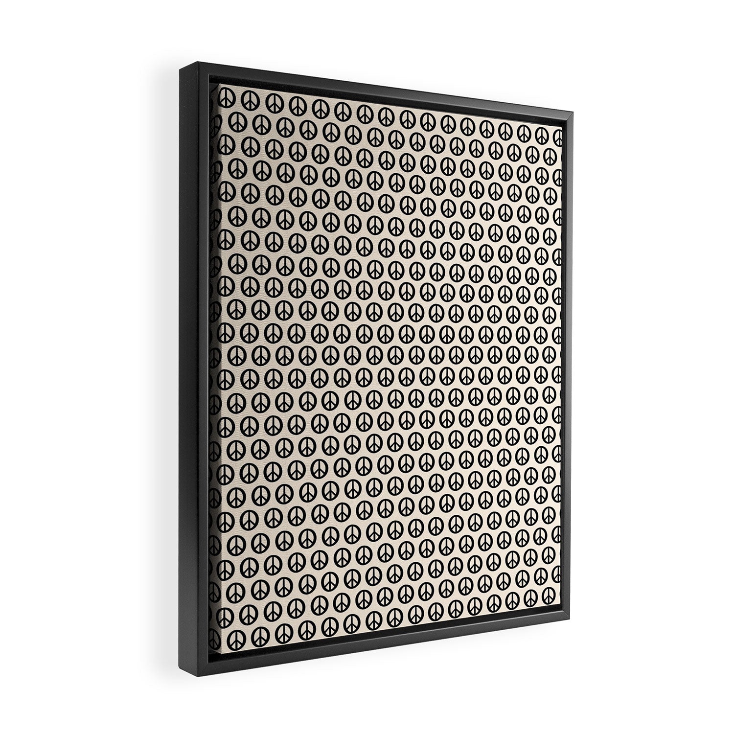Inky Peace Dots Minimalist Pattern 2 in Black and Almond Cream Framed Canvas Print Gallery Image 2