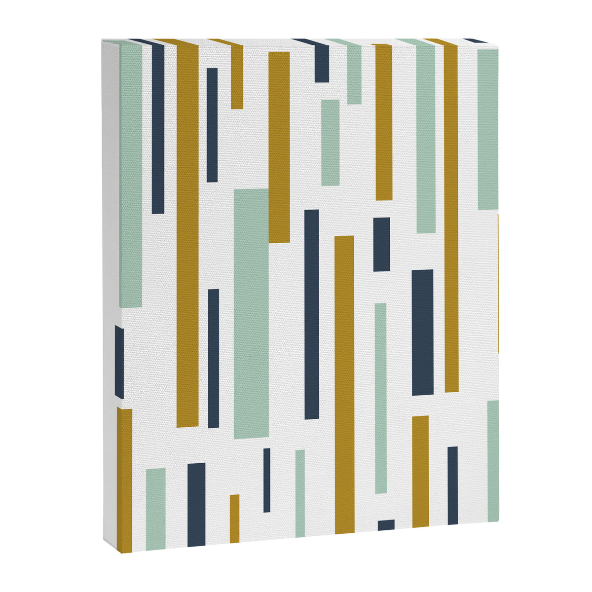Interrupted Lines Mid-Century Modern Minimalist Pattern in Navy Blue, Teal Mint, Gold Mustard, White Canvas Print Gallery Image 8