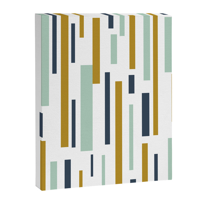 Interrupted Lines Mid-Century Modern Minimalist Pattern in Navy Blue, Teal Mint, Gold Mustard, White Canvas Print Gallery Image 1