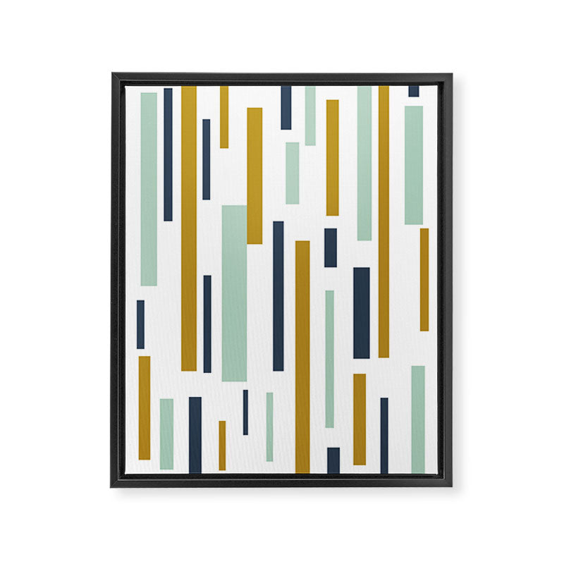 Interrupted Lines Mid-Century Modern Minimalist Pattern in Navy Blue, Teal Mint, Gold Mustard, White Framed Canvas Print Gallery Image 8