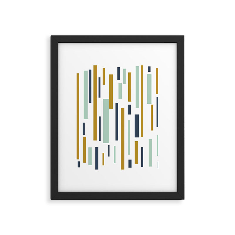 Interrupted Lines Mid-Century Modern Minimalist Pattern in Navy Blue, Teal Mint, Gold Mustard, White Framed Art Print Gallery Image 6