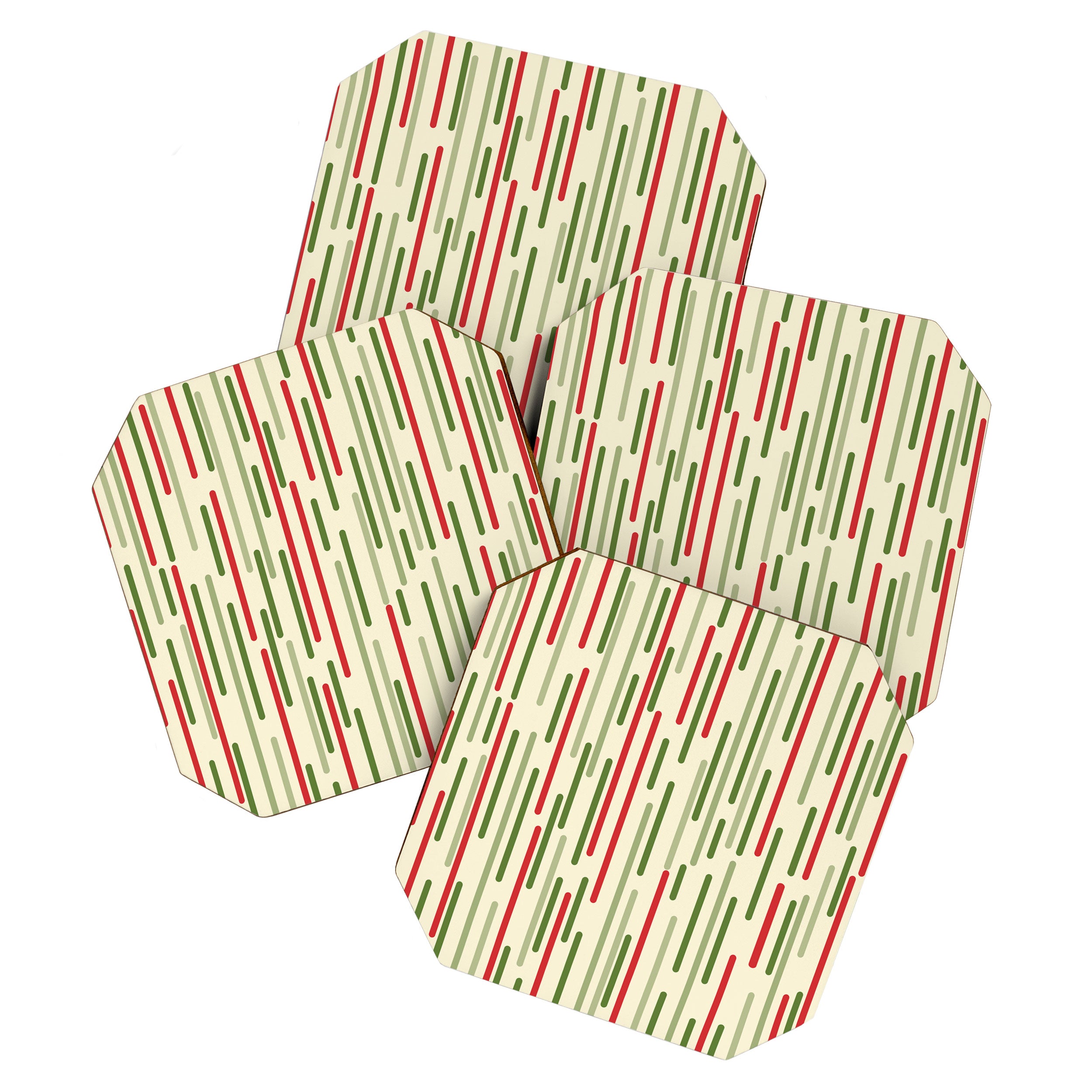 Interrupted Lines Midcentury Modern Christmas Pattern in Olive Green, Retro Xmas Red, and Cream Coaster Gallery Image 1