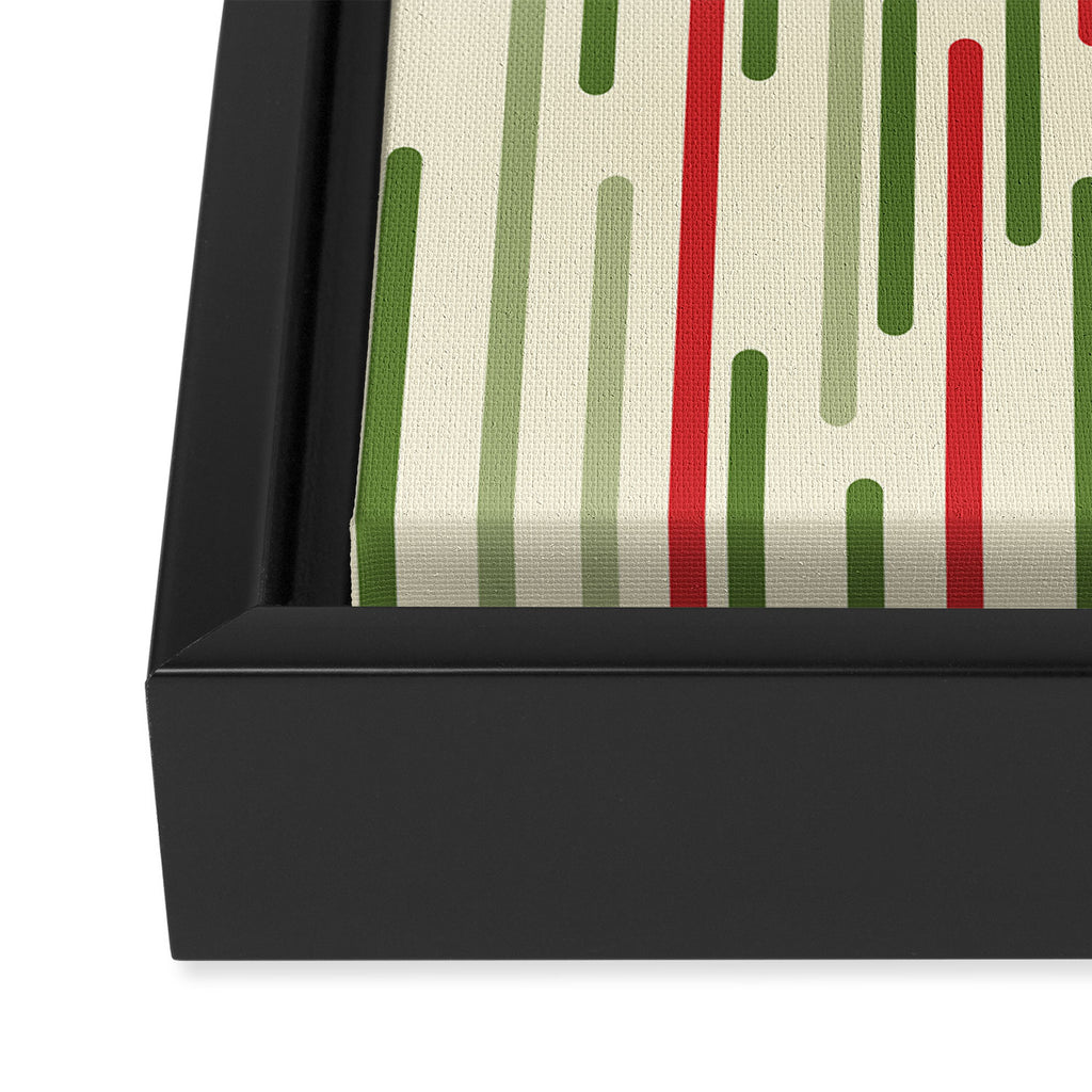 Interrupted Lines Midcentury Modern Christmas Pattern in Olive Green, Retro Xmas Red, and Cream Framed Canvas Print Gallery Image 3