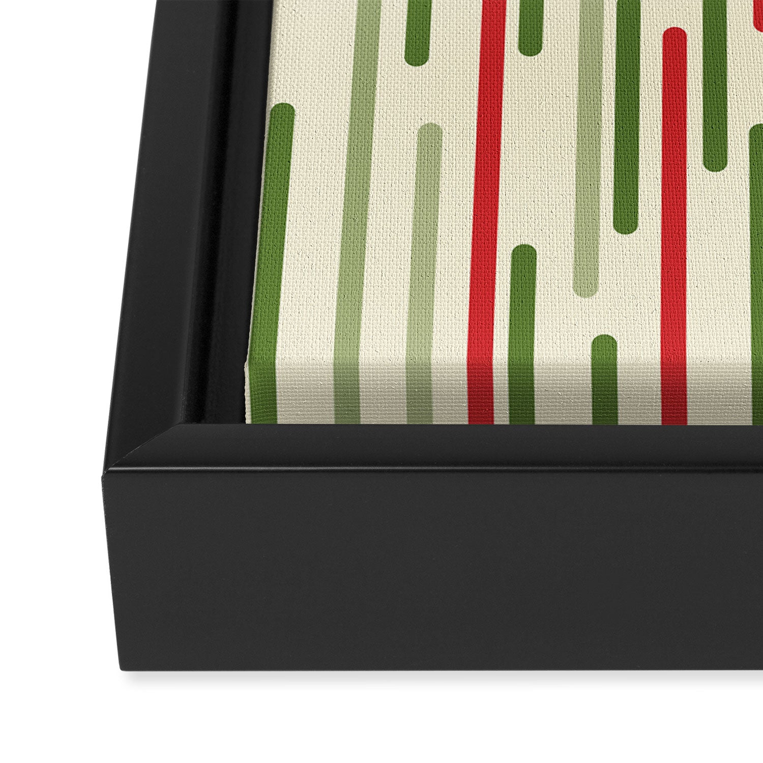 Interrupted Lines Midcentury Modern Christmas Pattern in Olive Green, Retro Xmas Red, and Cream Framed Canvas Print Gallery Image 3