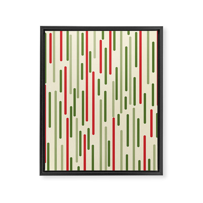 Interrupted Lines Midcentury Modern Christmas Pattern in Olive Green, Retro Xmas Red, and Cream Framed Canvas Print Gallery Image 1
