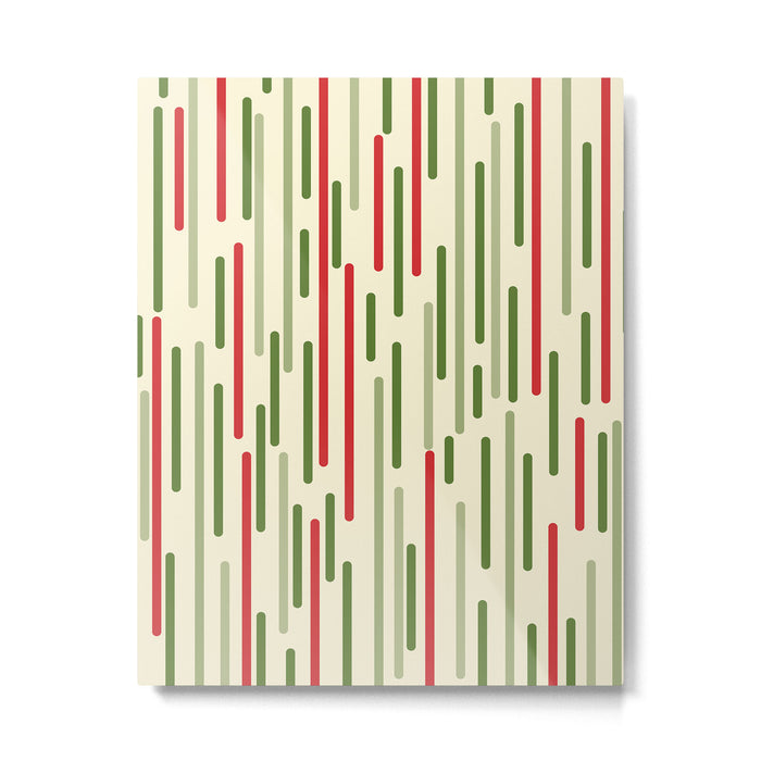 Interrupted Lines Midcentury Modern Christmas Pattern in Olive Green, Retro Xmas Red, and Cream Metal Print Gallery Image 1