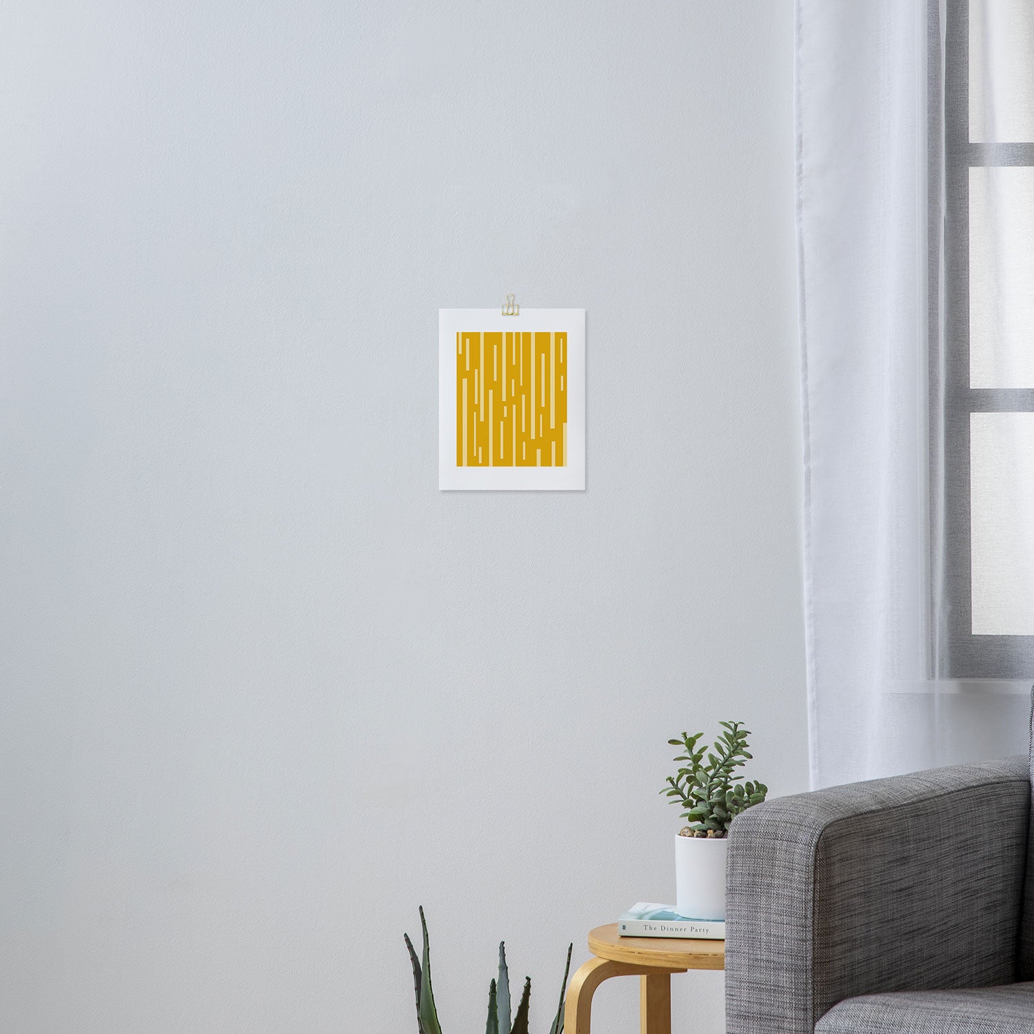 Interrupted Lines Mid-Century Modern Minimalist Abstract Geometric Pattern in Honey Mustard Art Print Gallery Image 3
