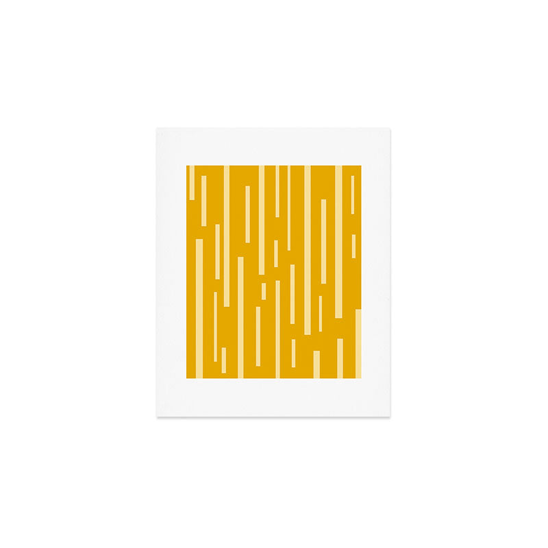 Interrupted Lines Mid-Century Modern Minimalist Abstract Geometric Pattern in Honey Mustard Art Print Gallery Image 1