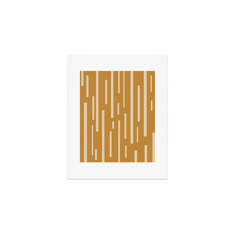 Interrupted Lines Mid-Century Modern Minimalist Abstract Geometric Pattern in Honey Mustard Ochre Art Print Gallery Image 1