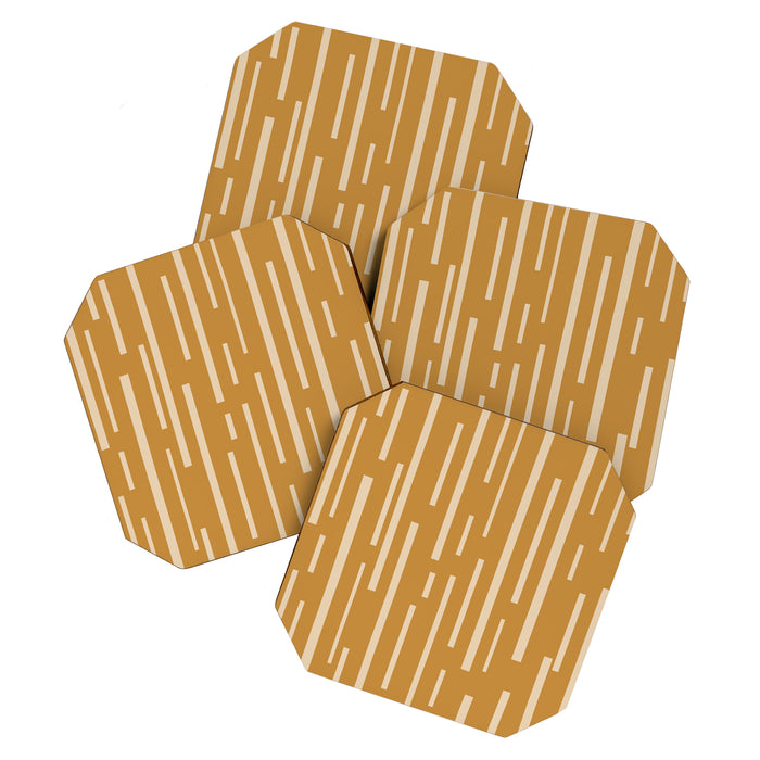 Interrupted Lines Mid-Century Modern Minimalist Abstract Geometric Pattern in Honey Mustard Ochre Coaster Gallery Image 1