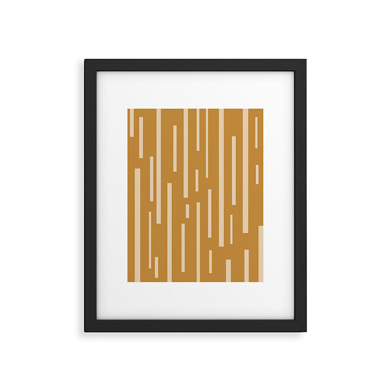 Interrupted Lines Mid-Century Modern Minimalist Abstract Geometric Pattern in Honey Mustard Ochre Framed Art Print Gallery Image 6