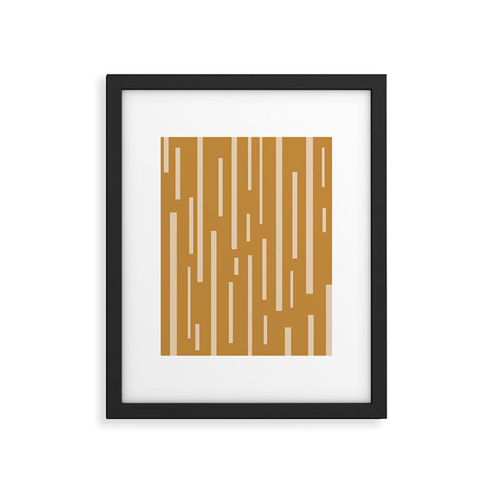 Interrupted Lines Mid-Century Modern Minimalist Abstract Geometric Pattern in Honey Mustard Ochre Framed Art Print Gallery Image 1