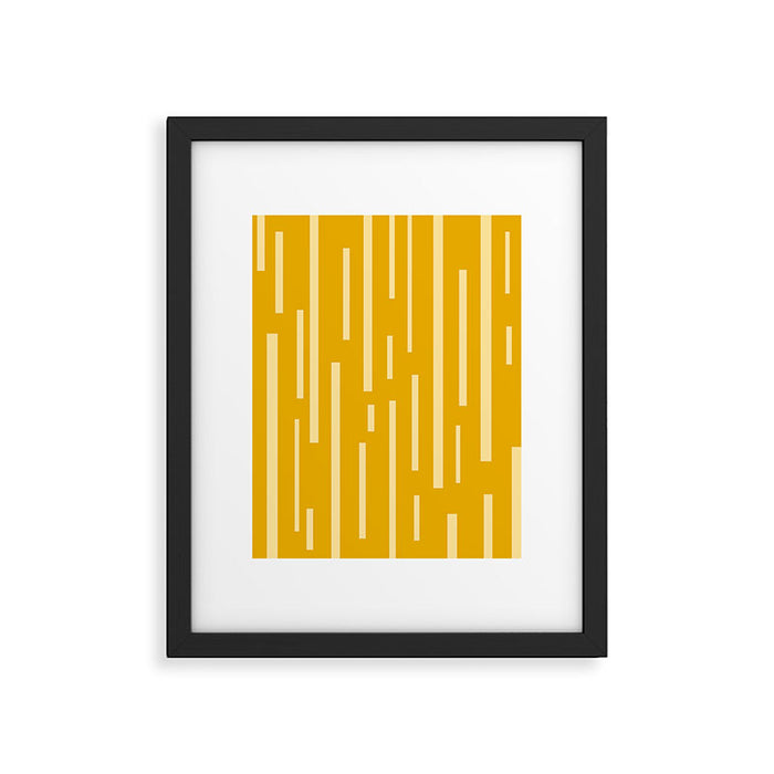 Interrupted Lines Mid-Century Modern Minimalist Abstract Geometric Pattern in Honey Mustard Framed Art Print Gallery Image 1