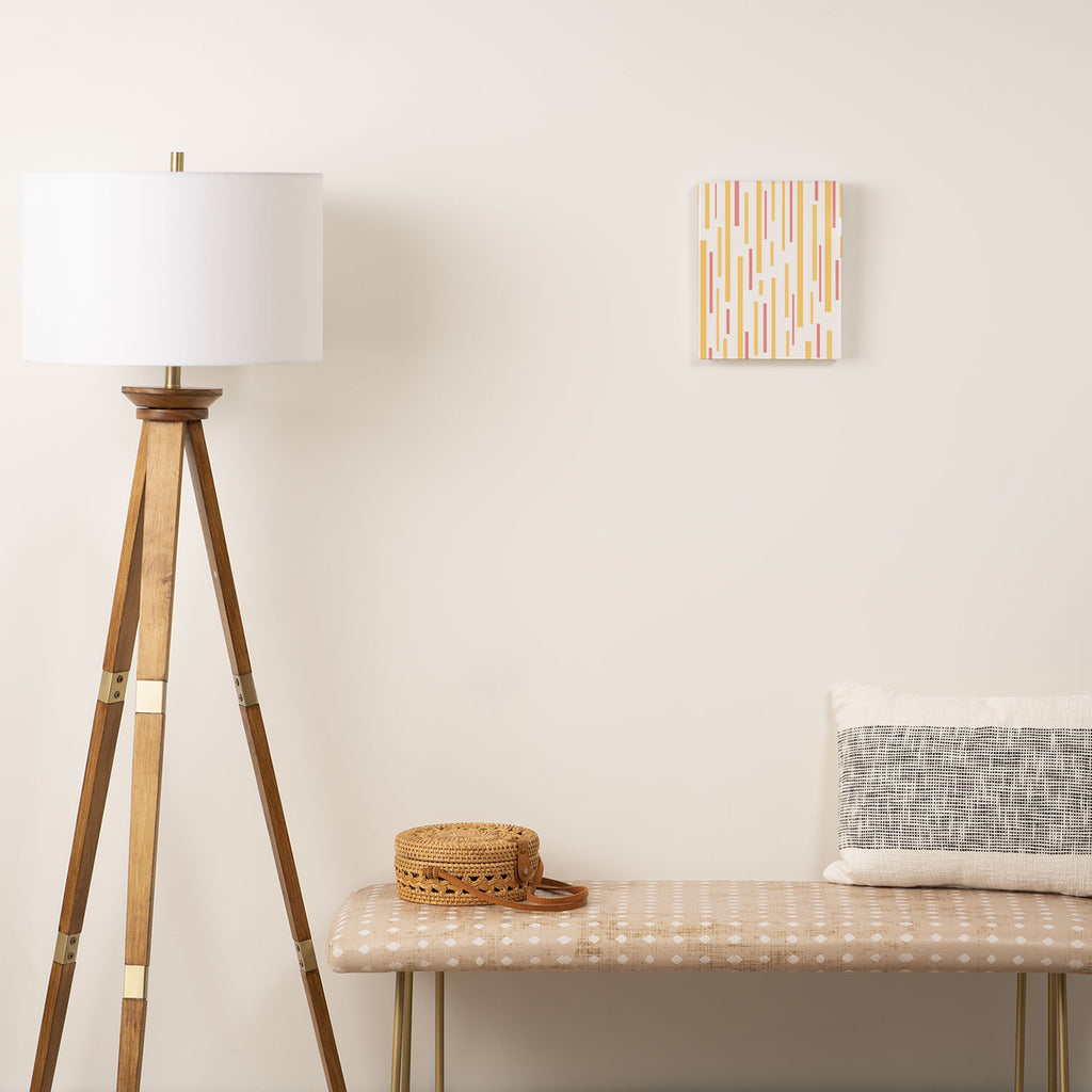 Interrupted Lines Mid-Century Modern Pattern in Mustard Yellow, Bright Pink, and White Canvas Print Gallery Image 2