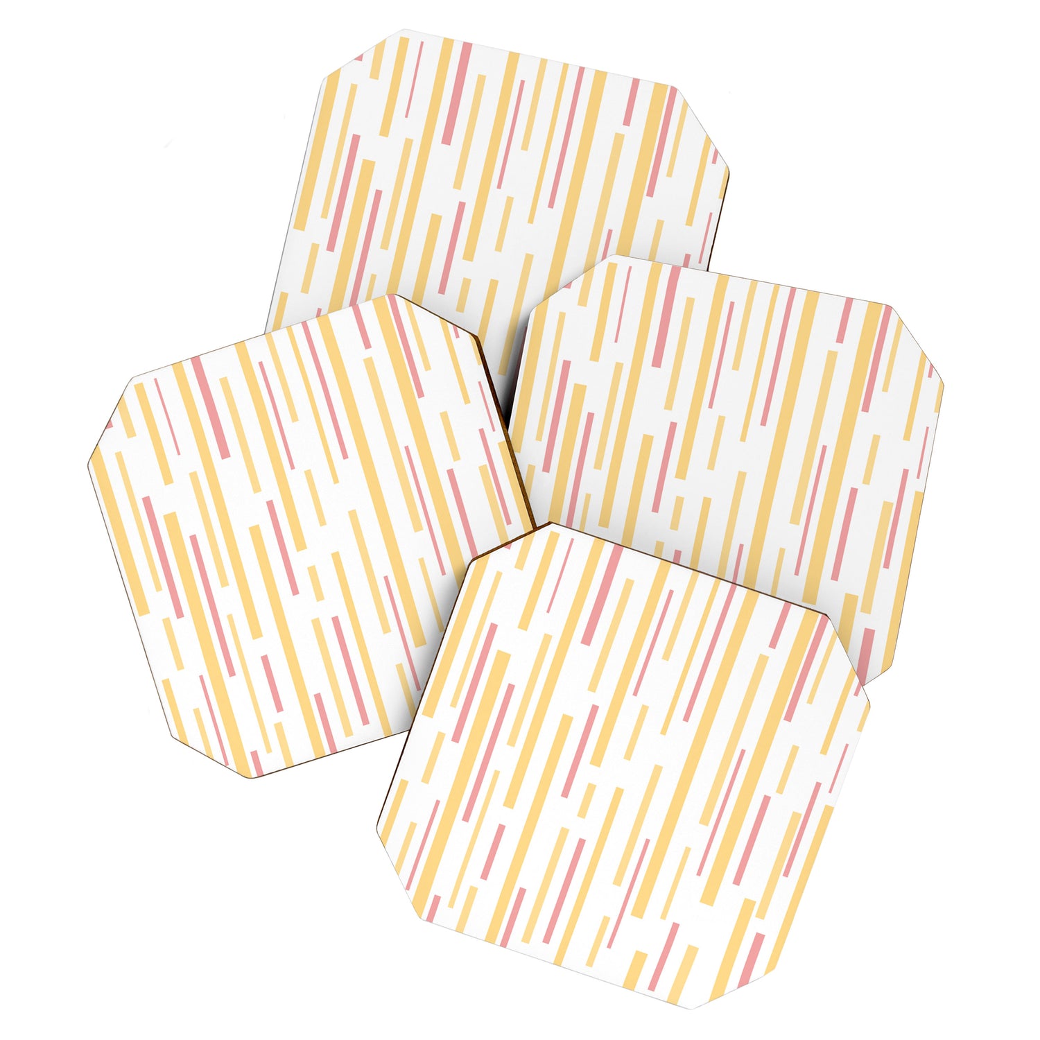 Interrupted Lines Mid-Century Modern Pattern in Mustard Yellow, Bright Pink, and White Coaster Gallery Image 1
