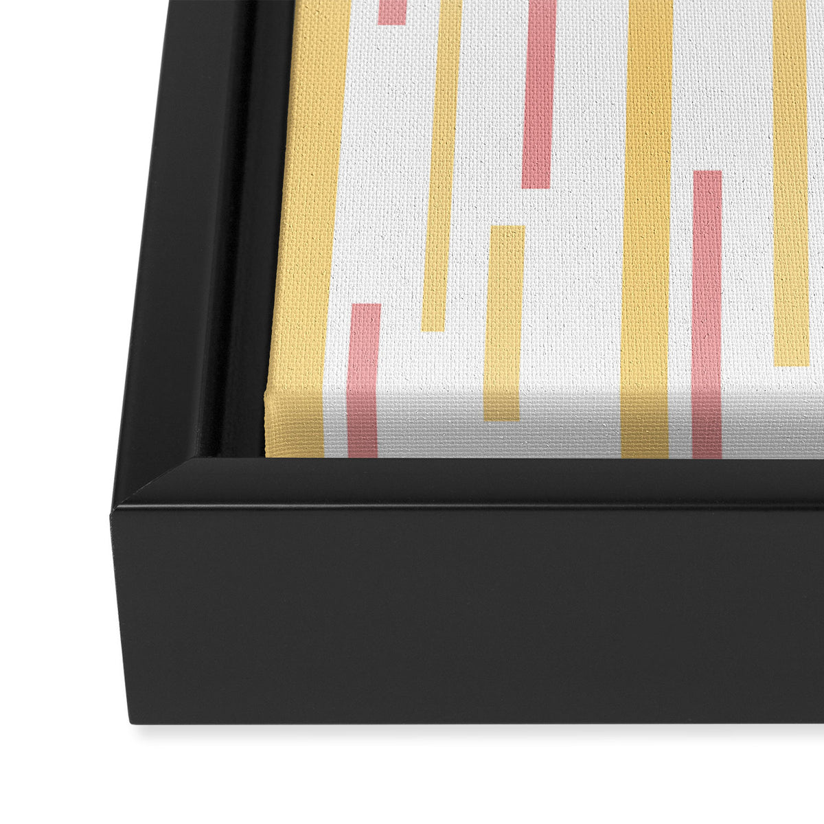Interrupted Lines Mid-Century Modern Pattern in Mustard Yellow, Bright Pink, and White Framed Canvas Print Gallery Image 3